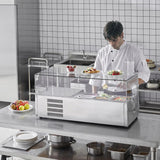 Refrigerated Condiment Prep Station, 135 W Countertop Refrigerated Condiment Station, with 2 1/3 Pans & 4 1/6 Pans, 304 Stainless Body and PC Lid, Sandwich Prep Table with Stainless Guard, ETL