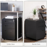 3 Drawer Vertical Filing Cabinet with Lock and Wheels, Under Desk Mobile File Cabinet for Legal, A4, Letter Size, Steel Frame for Home Office, Black