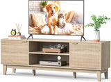 70" TV Stand for Living Room, Fluted Mid-Century Modern TV Console for TVs up to 80 inch, Farmhouse Entertainment Center with 2 Storage, Media Console Table for Living Room, Oak