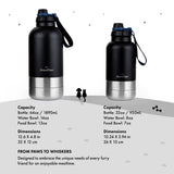 Insulated Dog Water Bottle with Bowls, Two Detachable Bowls for Dogs and Pets, Stainless Steel | 32oz/950ml