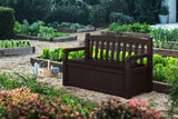 70 Gallon Storage Bench Deck Box for Patio Furniture, Front Porch Decor and Outdoor Seating �� Perfect to Store Garden Tools and Pool Toys, Brown