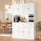 72" Tall Kitchen Pantry with Wine Rack, Pantry Cabinet with Microwave Stand, Large Hutch with Ample Storage, Hutch Cabinet for Kitchen, Dining, Living Room, White