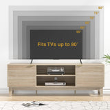 70" TV Stand for Living Room, Fluted Mid-Century Modern TV Console for TVs up to 80 inch, Farmhouse Entertainment Center with 2 Storage, Media Console Table for Living Room, Oak