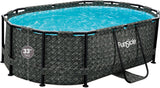 167 by 98 by 39.5 Inches Oasis Designer Oval Frame Outdoor Above Ground Swimming Pool Pool Set with Accessories, Dark Herringbone Gray