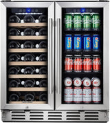 24 inch Wine Cooler, 46 Bottle - Dual Zone Built-in or Freestanding Fridge with Stainless Steel Reversible Glass Door, for Home, Kitchen, or Office.