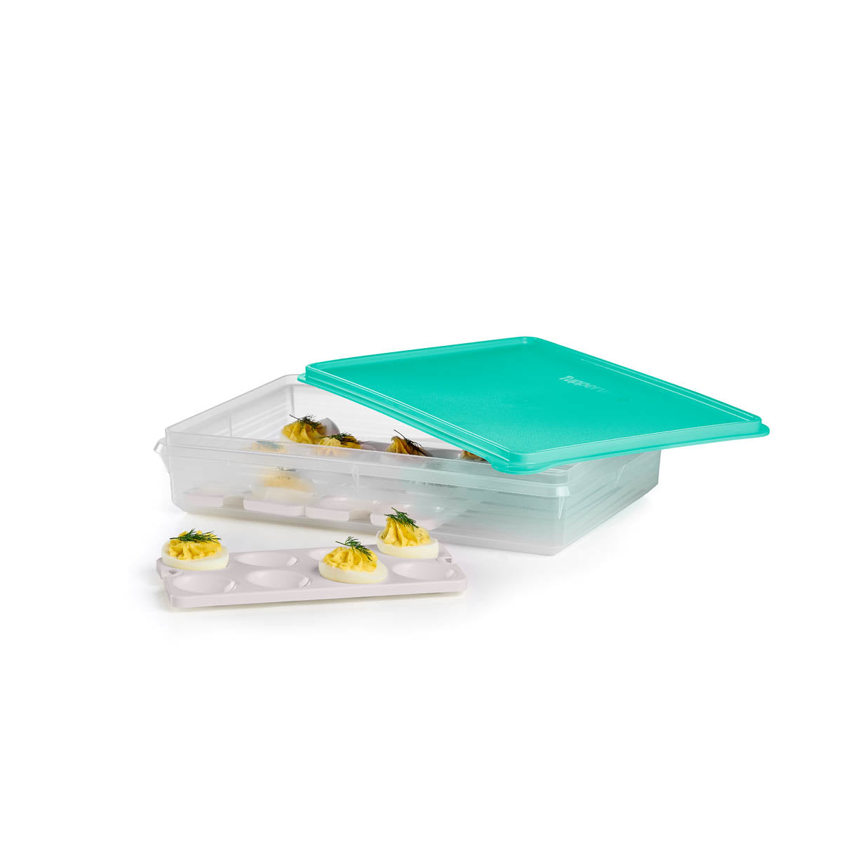 Tupperware? Snack-Stor? Large Storage Container with 3 Egg Tray Inserts