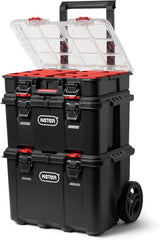 Stack-n-Roll Modular Tools Organizer for Garage Storage and DIY, 3 Piece Resin Rolling Tool Box System for Small Parts