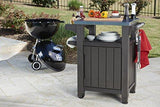 Unity Portable Outdoor Table and Storage Cabinet with Hooks for Grill Accessories-Stainless Steel Top for Patio Kitchen Island or Bar Cart, Espresso Brown