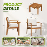 Patio Furniture 4 Piece Outdoor Acacia Wood Patio Conversation Sofa Set with Table & Cushions Porch Furniture for Deck, Balcony, Backyard