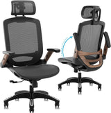 Ergonomic Office Chair, High Back Home Desk Chair with Headrest, Flip-Up Arms, 90-120° Tilt Lock and Wide Cushion, Big and Tall Mesh Chairs for Man Woman, Black Task Chair