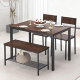 Dining Table and Chairs Dining Table Set with 2 Chairs and 1 Bench Bar Set Kitchen Table and Chairs for Dining Room Bistro Set，Pure White