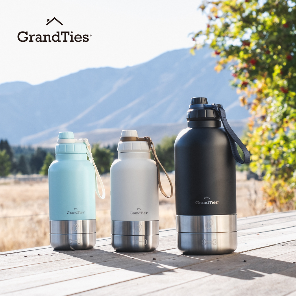 Insulated Dog Water Bottle with Bowls, Two Detachable Bowls for Dogs and Pets, Stainless Steel | 32oz/950ml