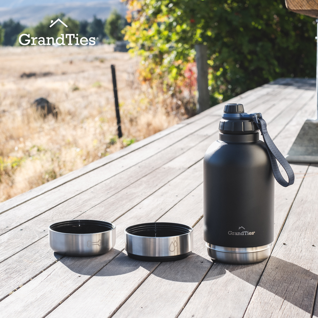 Insulated Dog Water Bottle with Bowls, Two Detachable Bowls for Dogs and Pets, Stainless Steel | 32oz/950ml