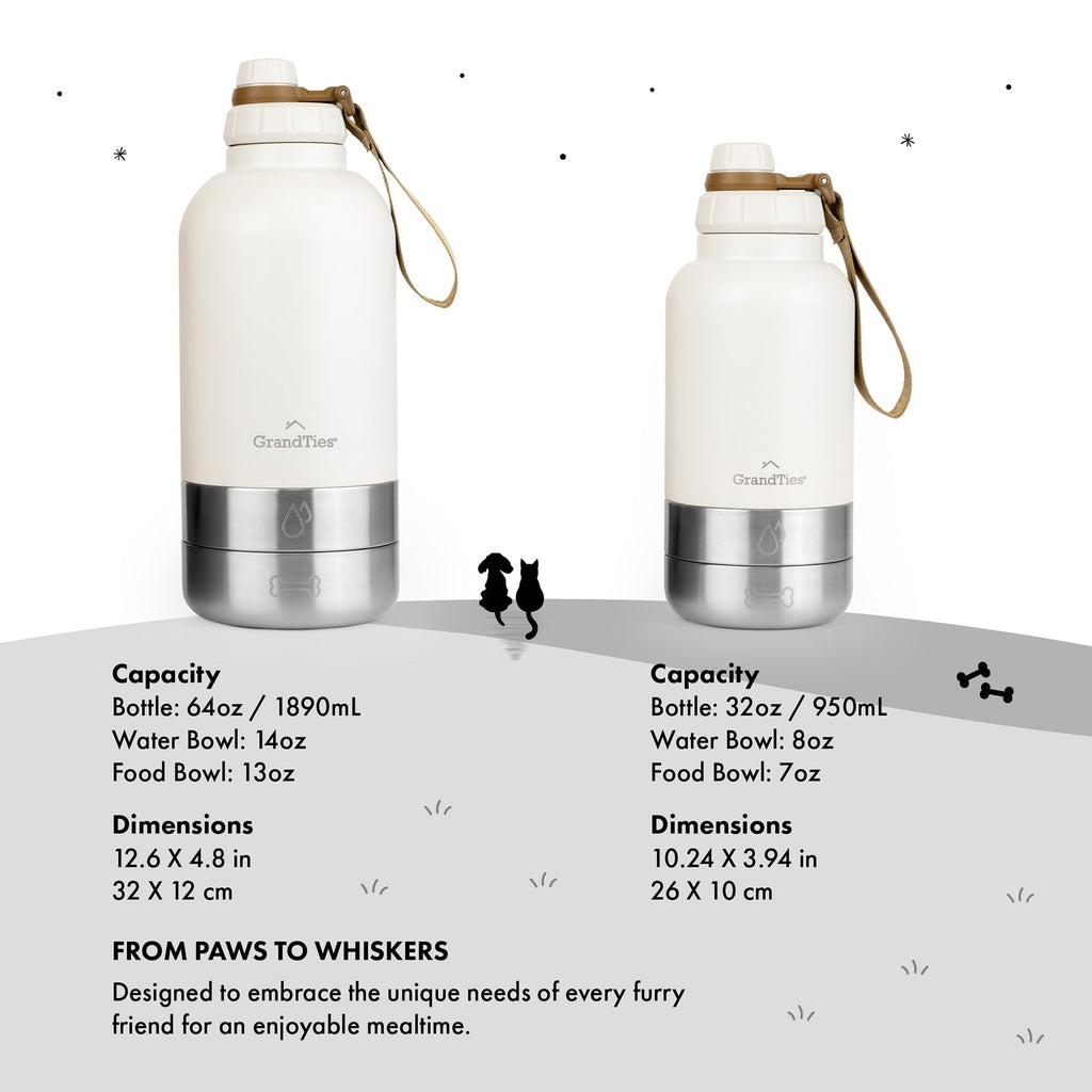 Insulated Dog Water Bottle with Bowls, Two Detachable Bowls for Dogs and Pets, Stainless Steel | 32oz/950ml