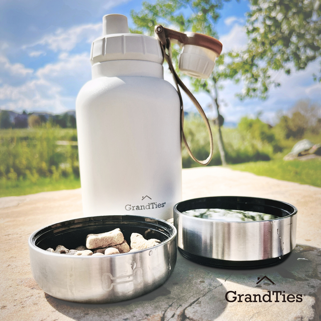 Insulated Dog Water Bottle with Bowls, Two Detachable Bowls for Dogs and Pets, Stainless Steel | 32oz/950ml