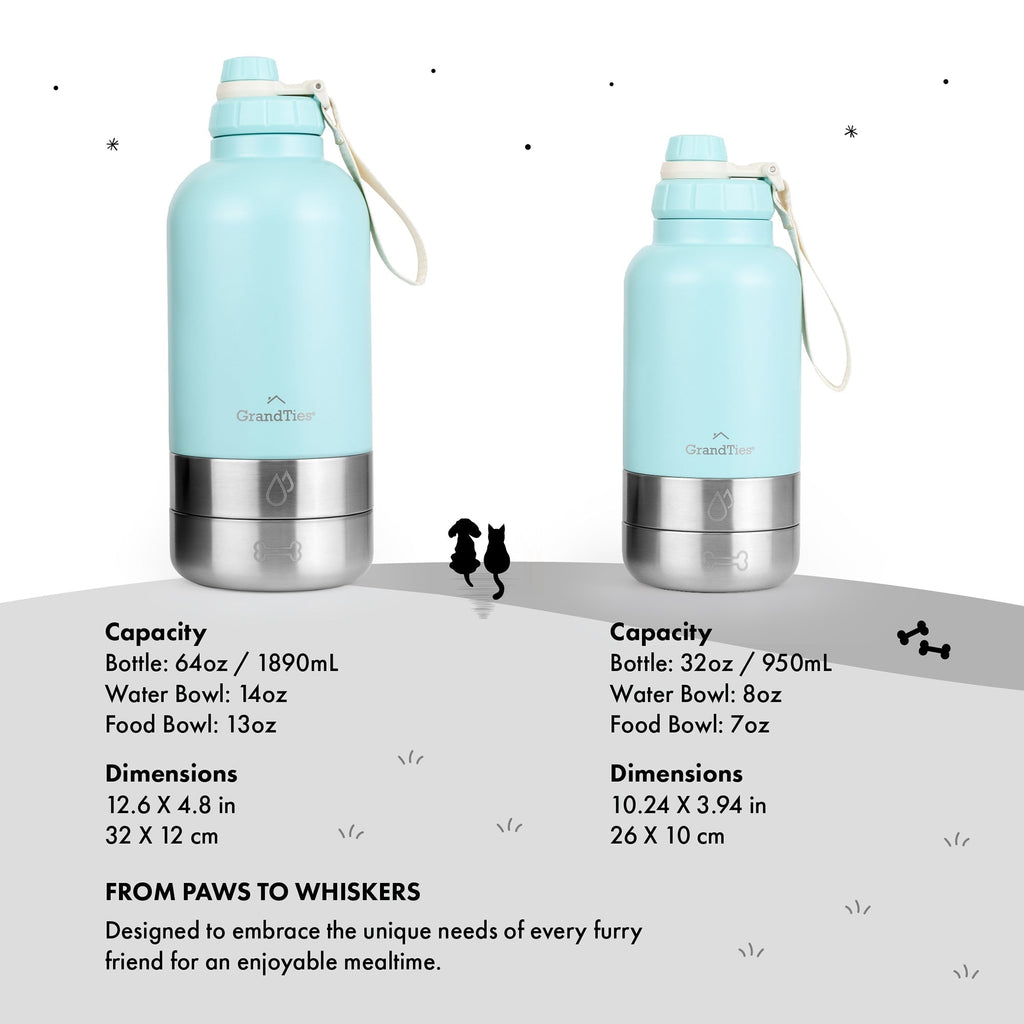 Insulated Dog Water Bottle with Bowls, Two Detachable Bowls for Dogs and Pets, Stainless Steel | 32oz/950ml
