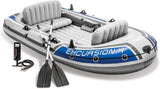 Excursion Inflatable Boat Series: Includes Deluxe 54in Boat Oars and High-Output Pump – SuperTough PVC – Adjustable Seats with Backrest – Fishing Rod Holders – Welded Oar Locks