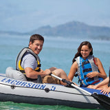 Excursion Inflatable Boat Series: Includes Deluxe 54in Boat Oars and High-Output Pump – SuperTough PVC – Adjustable Seats with Backrest – Fishing Rod Holders – Welded Oar Locks