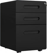 3 Drawer Vertical Filing Cabinet with Lock and Wheels, Under Desk Mobile File Cabinet for Legal, A4, Letter Size, Steel Frame for Home Office, Black