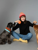 Color Heal Series Striped Wool Beanie with Detachable Pom-Pom