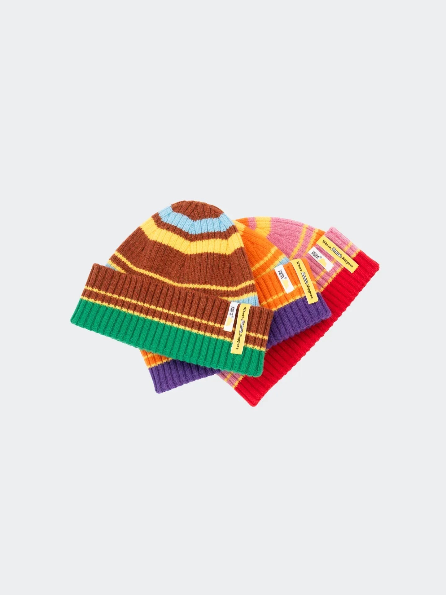 Color Heal Series Striped Wool Beanie with Detachable Pom-Pom