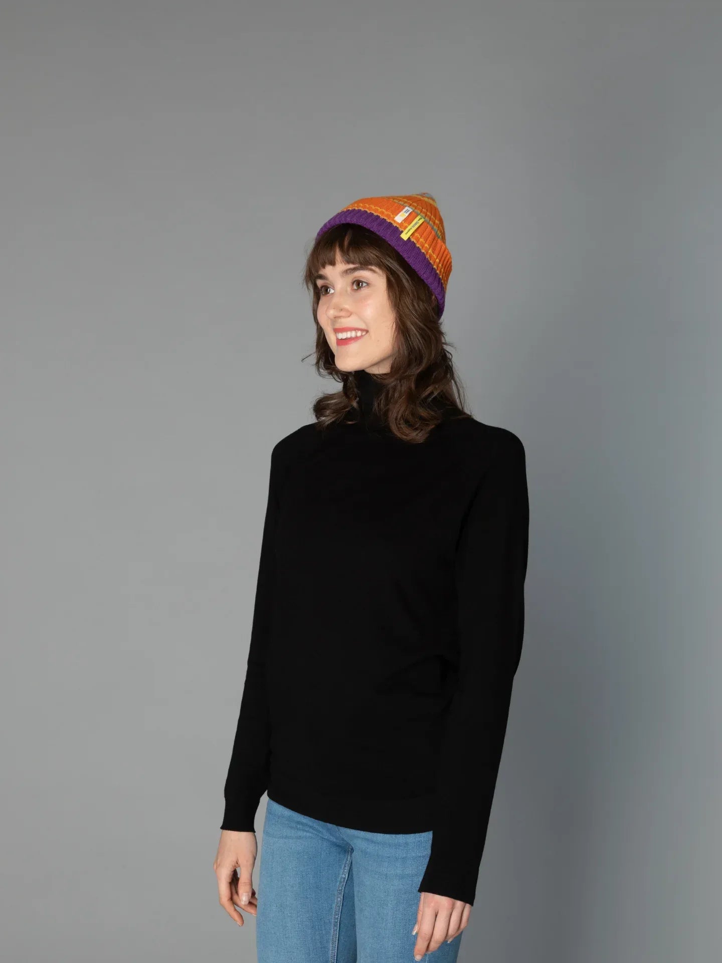 Color Heal Series Striped Wool Beanie with Detachable Pom-Pom