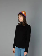Color Heal Series Striped Wool Beanie with Detachable Pom-Pom